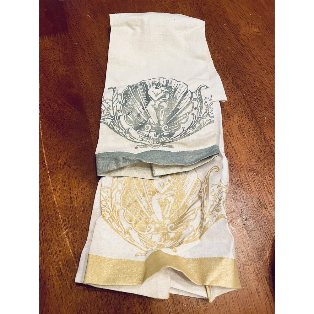 J. Charles-Alpert Hand Painted Linens Venus Half Shell Tea Towels Set of 2‎